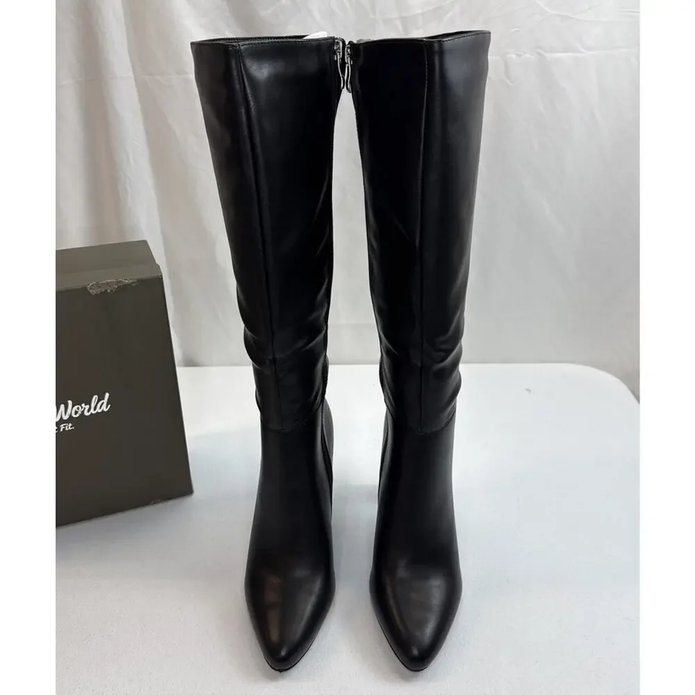 Walk The World Comfort Concept Black Leather Knee High Slouch Boots Size 7.5